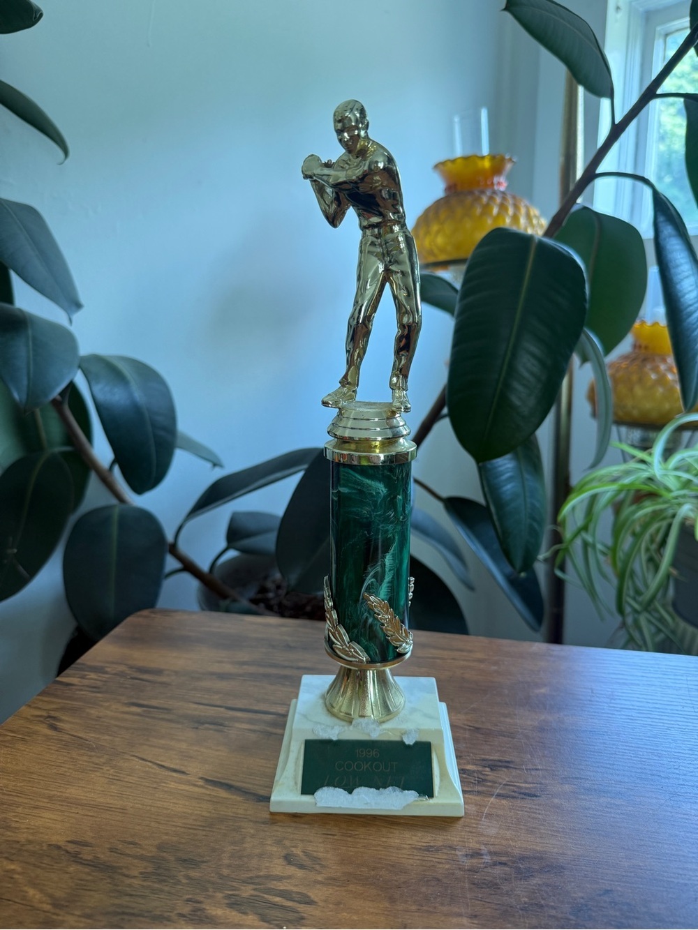 Gold and Green Vintage Bowling Trophy - Decorative Home Art 1996 cookout low NFT